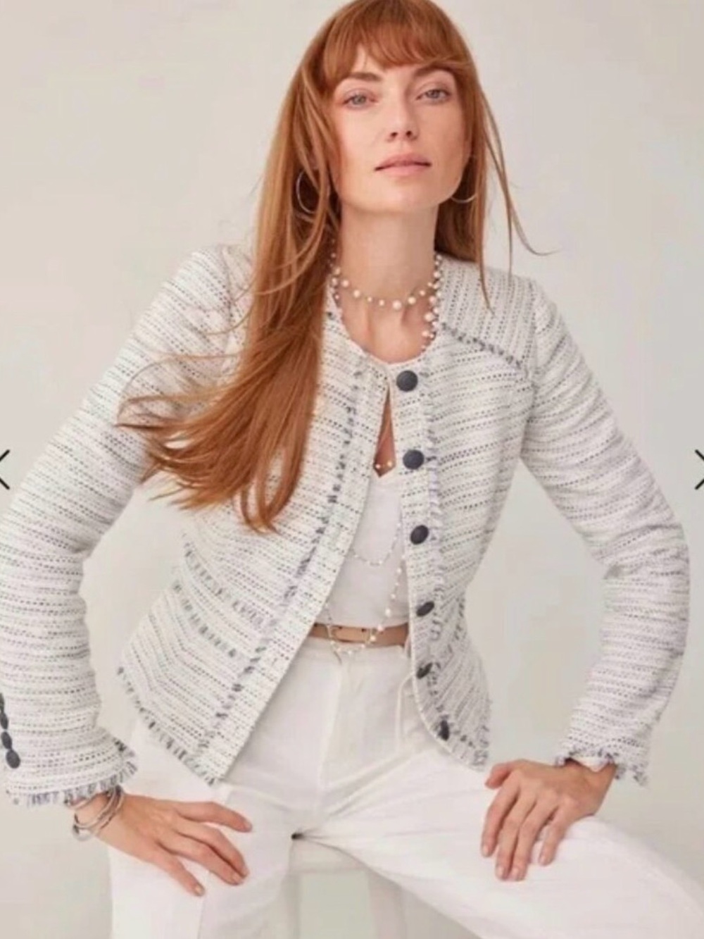 WHBM Space Dye Tweed Look Jacket - Blue and ivory Blazer sz 12